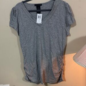 Grace Elements Gray Short Sleeve V-Neck Tee with Side Ruching